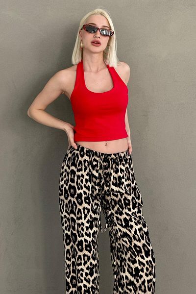 Madmext Red Halter Neck Strap Crop Top Mg2456
