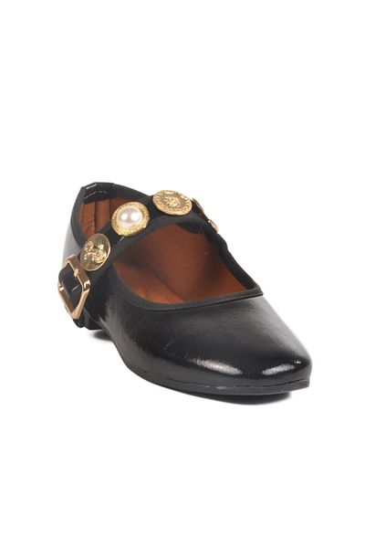WALKWAY B-40 Z Black Patent Leather Women's Ballerinas