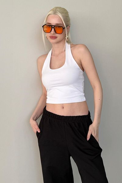 Madmext White Halter Neck Strap Crop Top Mg2456