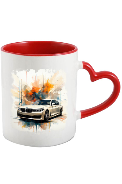 StoryGift Romania Cana Cu Masina, Bmw, Brand, Vopsea, Ilustratie Abstracta, Multicolor 330 Ml, Cer, Cu Maner Inim Stg