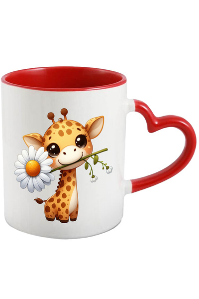 StoryGift Romania Cana Cu Un Pui De Girafa Care Tine O Floare Alba | Ilustrat...