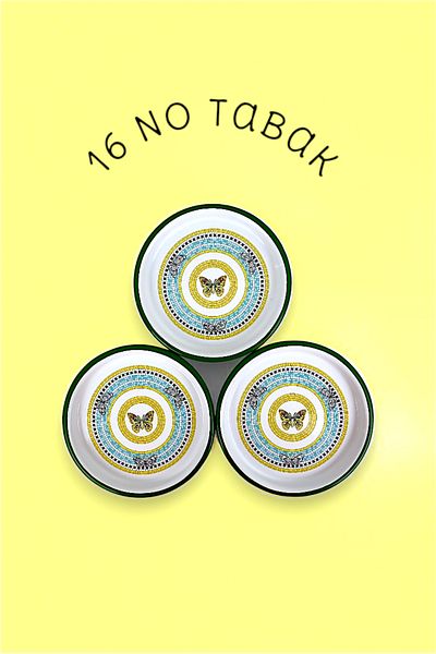 İnci Emaye 16 cm 3 Piece Enamel Plate Single Coffee Plate, Serving Plate Snack Plate, Gift,