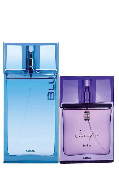Ajmal Blue Eau de Parfum Aquatic Woody for Men 90ml & Sacrifice for Her Eau de Parfum Floral Musk fo