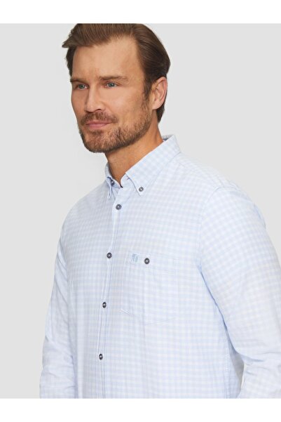 s.Oliver Cămașă bărbătească cu buzunar, guler cu nasturi și imprimeu în carouri, Albastru deschis, XL
