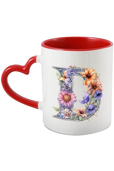 StoryGift Romania Cana Cu Litera "d", Ilustratie, Pentru Copii, Scoala, Elev, Flori, Invata, Scris, Cu Maner Inim Stg