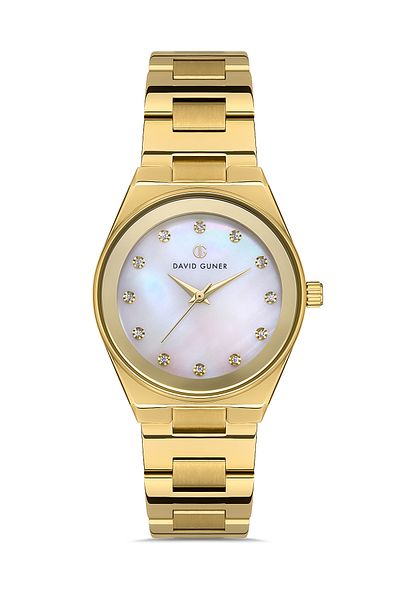 DAVID GUNER Women's Wristwatch Dg-8372La-B1 with Yellow Coated White Dial