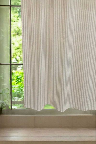 MZN Home 100% Natural Cotton Milk Coffee Stripe Patterned Linen Curtain (En X Size) - with Laces Gift