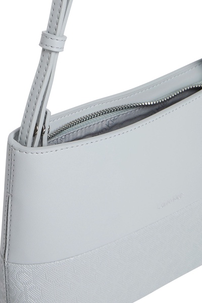 Calvin Klein Women's Zippered Shoulder Bag with Ck Monogram Extra Interior Compartment and Adjustable Strap Gray