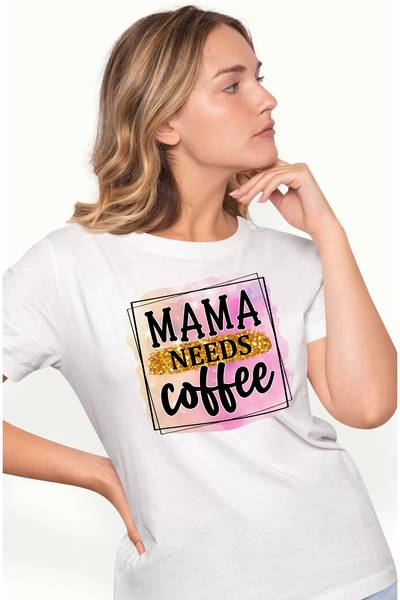 StoryGift Romania Tricou Femei Cu Mesajul "mama Needs Coffee", Ilustratie, Ma...