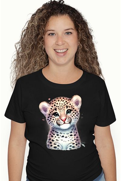 StoryGift Romania Women's T-shirt with a female tiger, illustration, heart, little, appreciation, gesture, BLK_L,STG