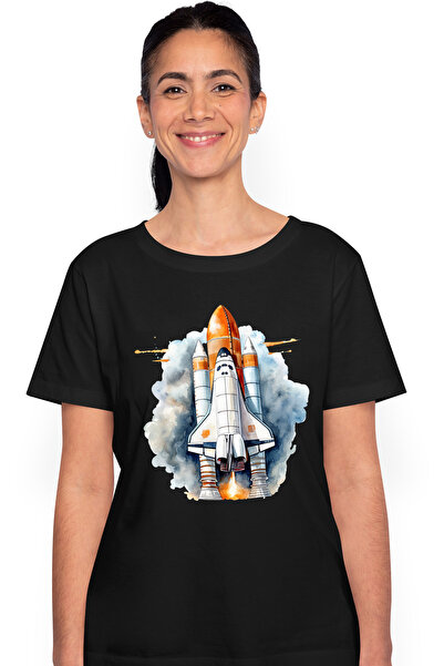 StoryGift Romania Tricou Femei Cu O Racheta Care Pleaca Spre Luna, Ilustratie...