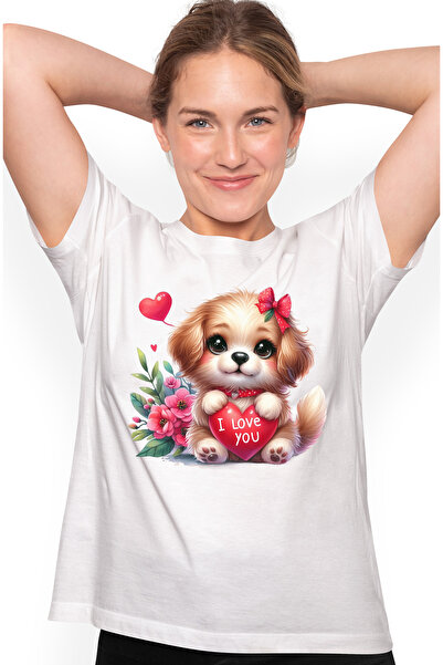 StoryGift Romania Tricou Femei Cu O Catelusa Timida Care Tine In Brate O Inim...