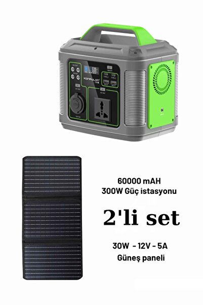 Fuchsia 300 Watt Güç İstasyonu 30 Watt 12 Volt 5 Amper Güneş Paneli Tam Uyumlu İkili Set
