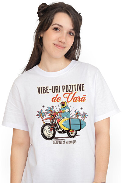 StoryGift Romania Tricou Femei Vibe-uri Pozitive De Vara. Savurează Vacanta Motor Cu Imprimeu Pe F Wht_l