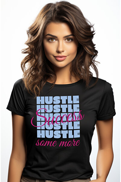 StoryGift Romania Tricou Femei Cu Mesajul Hustle Success Some More, Text In Engleza, Mov Roz, Iubi Blk_l