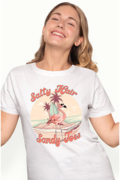 StoryGift Romania Tricou Femei Cu Mesajul "salty Hair, Sandy Toes", Vara, Vac...