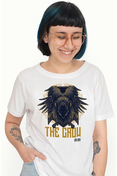 StoryGift Romania Tricou Femei Cu Corb In Zbor Portret Zoom, Text In Engleza The Crow, Text Chinez Wht_l