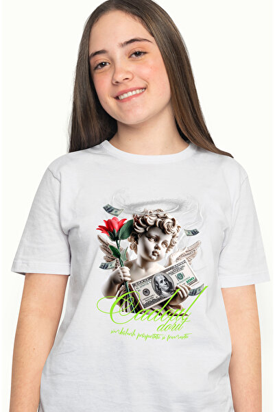 StoryGift Romania Tricou Femei Inger Cu Floare Si Dolari Americani - Cadoul D...