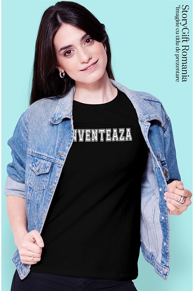 StoryGift Romania Tricou Femei Reinventeaza, Mesaj Motivational, Text Inspirational, Self Care, C Blk_m
