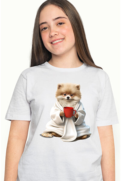 StoryGift Romania Tricou Femei Cu Un Catel Blanos Care Poarta Un Capod Alb, I...