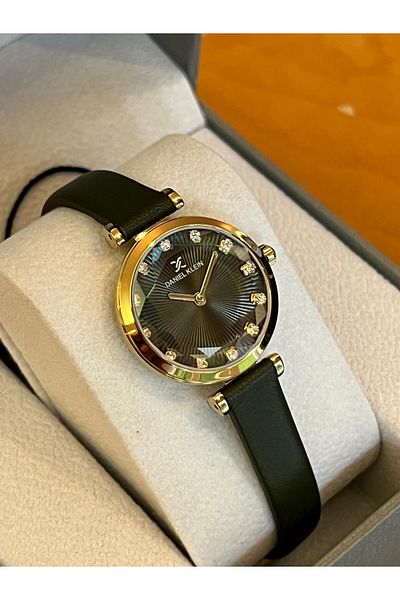 Daniel Klein New Model Green Dial Green Leather Band Cutout Glass Gold Women's Wristwatch