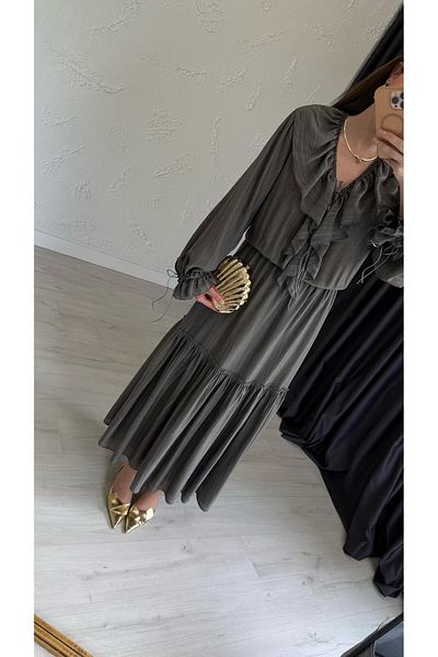 elif teke Funger Ruffle Dress Gray