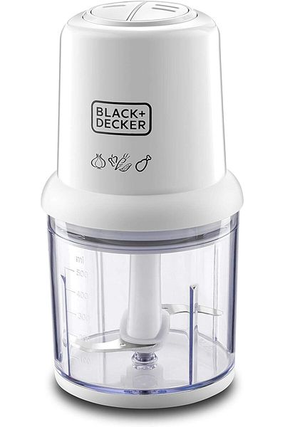 Blackdekor Black&DeckerVertical Chopper, 300W, 500ml Capacity, 2 Speed Settings, Stainless Steel Blades, White