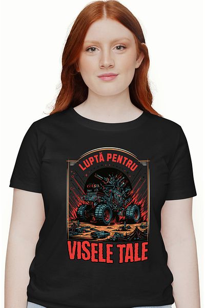 StoryGift Romania Tricou Femei Lupta Pentru Visele Tale Mesaj Motivational Tanc Cu Imprimeu Pe Fat Blk_l