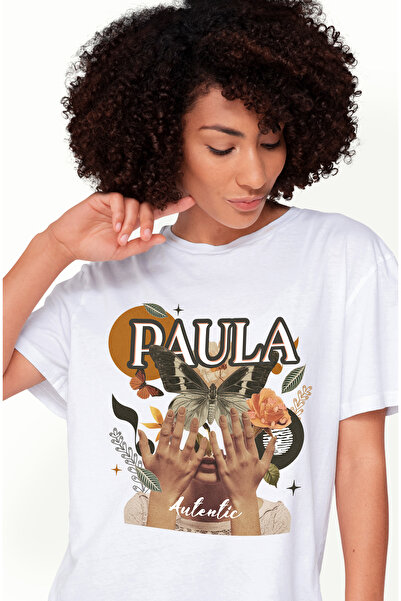 StoryGift Romania Tricou Femei Cu Numele Paula, Colaj Fata, Fluture, Flori, C...