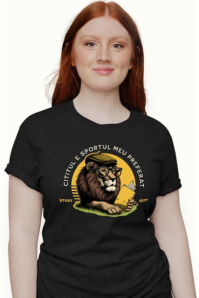 StoryGift Romania Tricou Femei Leu Citind, Cititul Este Sportul Meu Preferat, Lectura Regele Jungl Blk_m