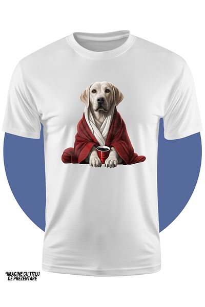 StoryGift Romania Tricou Copii Cu Un Caine Alb Cu Un Capod Rosu, Ilustratie, Tricou Copii Cu Cafea, Pentru I