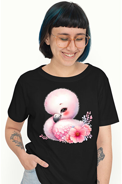 StoryGift Romania Tricou Femei Cu O Pasare Flamingo, Ilustratie, Plante, Flor...