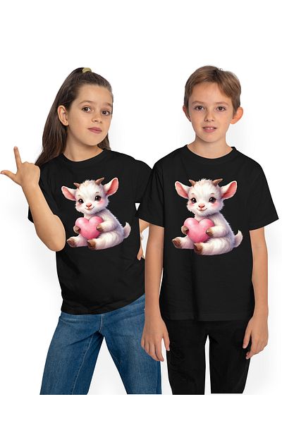 StoryGift Romania Tricou Copii Cu Un Ied Imbujorat, Timid, Ilustratie, Tine O Inima In Brate, Cadou, Recunos