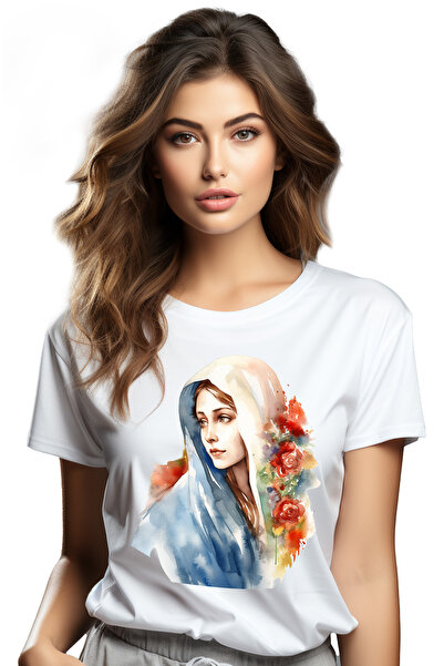 StoryGift Romania Tricou Femei Cu Maica Domnului, Religie, Ilustratie, Credin...