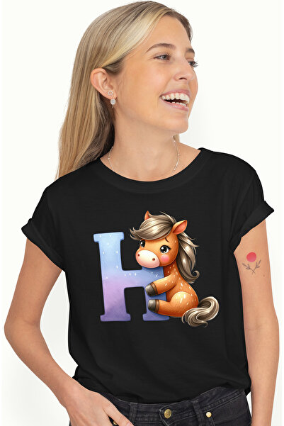 StoryGift Romania Tricou Femei Cu Un Calut Cu Litera "h", Ilustratie, Pentru ...
