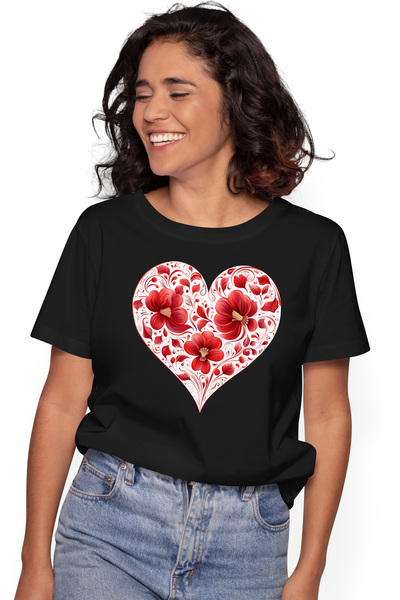 StoryGift Romania Tricou Femei Cu Mai Multe Flori Care Formeaza O Inima, Cado...