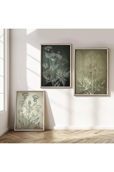 KOLAJTASARIM Modern Soyut Çiçek Motifli Gümüş Metal Çerçeveli Cam Tablo /S