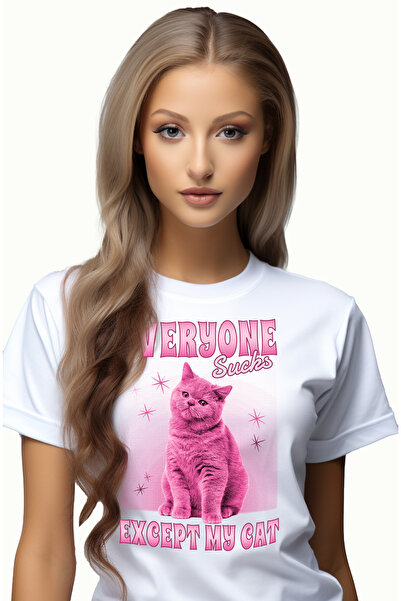 StoryGift Romania Tricou Femei Cu Pisica Roz Text In Engleza Everyone Su**s E...
