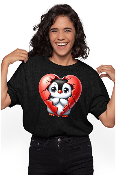 StoryGift Romania Tricou Femei Cu Un Pinguin Trist, Ilustratie, Inima Rupta, ...