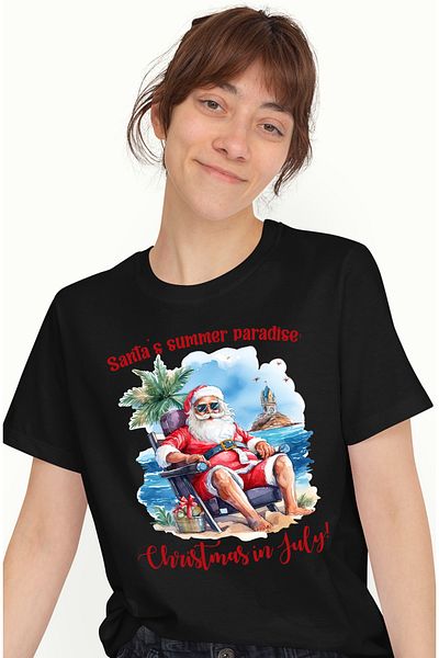 StoryGift Romania Tricou Femei Cu Mesajul "santa's Summer Paradise: Christmas In July!", Vara, Vac Blk_l