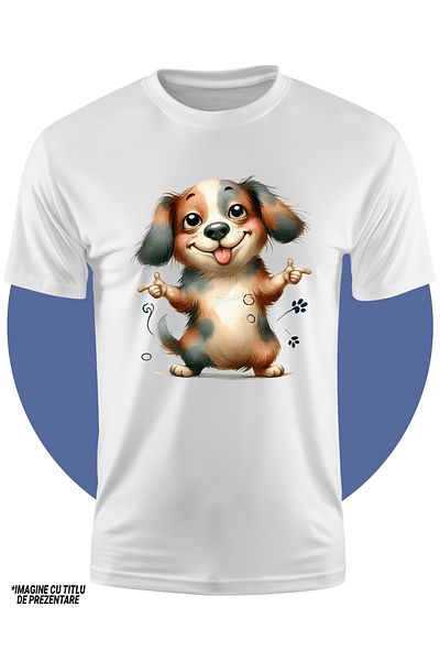 StoryGift Romania Tricou Copii Cu Un Caine Care Pare Cam Fumat, Ilustratie, Nebunatic, Limba Scoasa, Pentru
