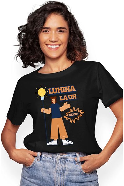 StoryGift Romania Tricou Femei Fata Cu Bec Text Lumina La Un Click Cu Imprimeu Pe Fata, 100% Bumba Blk_l
