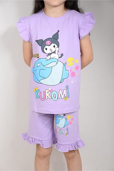 KİDSPİTİRCİK Kuromi Printed Lila Shorts Suit (100% Cotton)