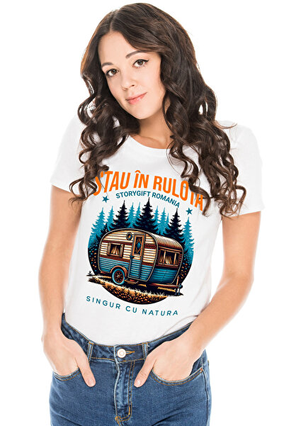 StoryGift Romania Tricou Femei Stau În Rulota Singur Cu Natura Aventura Aer C...