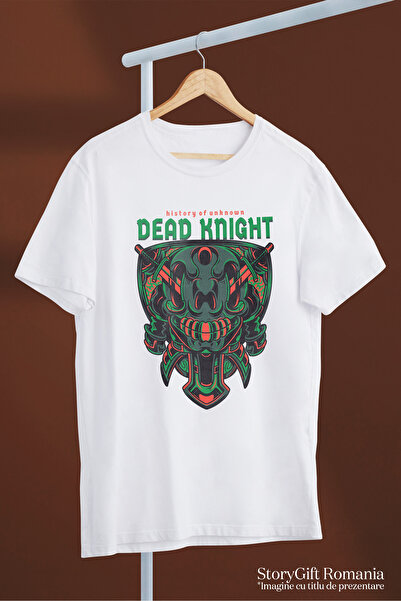 StoryGift Romania Tricou Femei Cu Sabi De Lupta, Cavaler De Noapte, Text In Engleza Deade Knight, Wht_l