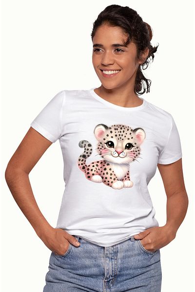 StoryGift Romania Tricou Femei Cu O Femela Jaguar, Ilustratie, Micuta, Fericire, Imbujorata, Anima Wht_l