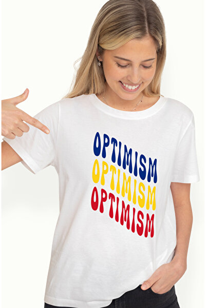 StoryGift Romania Tricou Femei Cuvantul Optimism, In Culorile Steagului Romaniei, Rosu, Galben, Al Wht_l