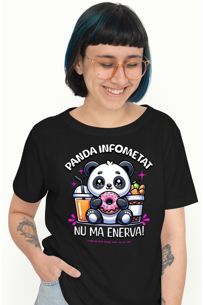 StoryGift Romania Tricou Femei Urs Panda Cu Mancare Text Amuzant Nu Ma Enerva...