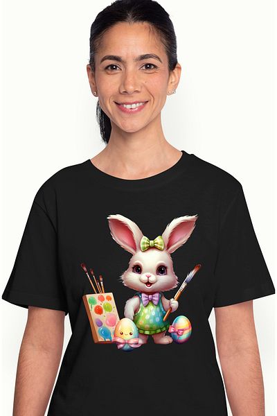 StoryGift Romania Women's T-shirt with a bunny, illustration, painting, watercolors, brushes, artwork by BLK_XS,STG8319