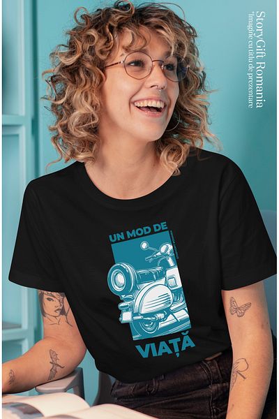 StoryGift Romania Tricou Femei Scuter Text Un Mod De Viata Viteza Vehicule Cu Imprimeu Pe Fata, 10 Blk_l